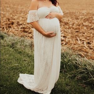 White Floral Lace Maternity Dress